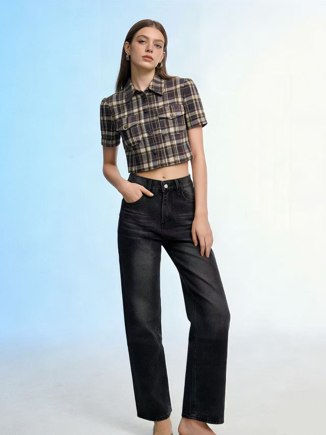 Damen Weite High-Waist Jeans mit klarer Schnittführung
