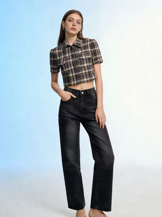 Damen Weite High-Waist Jeans mit klarer Schnittführung