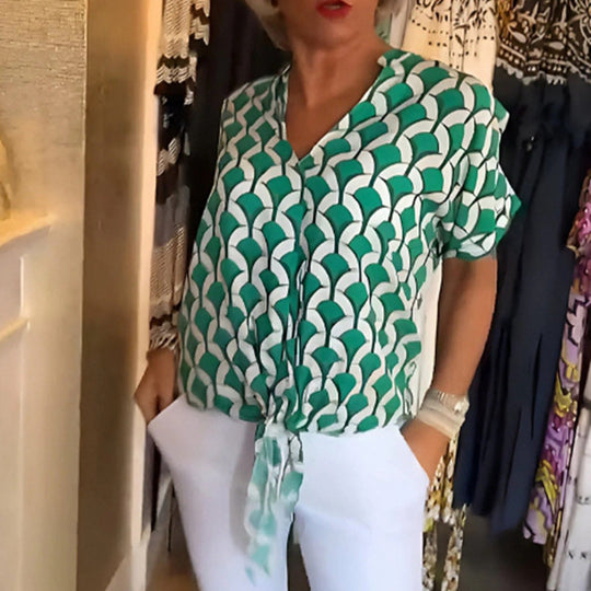 Damen Kurzarm Bluse im modernen Wellenmuster Heidi-Mode