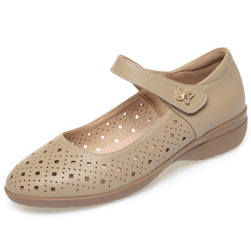 Damen Komfortable Ballerinas mit luftiger Lochmusterung und verstellbarem Riemen R&B