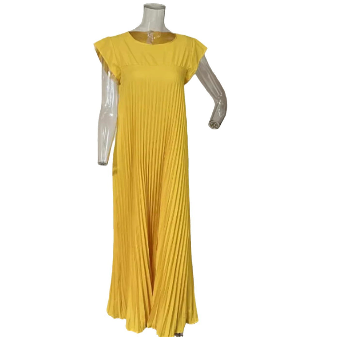 Damen nan fließendes plissiertes Maxikleid mit überschnittenen Schultern und Eingrifftaschen R&B