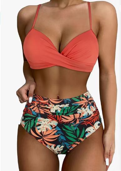 Damen Hochtailliertes Bikini-Set mit Raffungen R&B