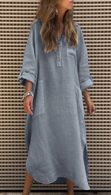 Damen lässiges Midikleid mit Knopfleiste und Taschen R&B