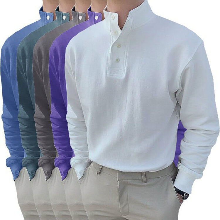 Herren Langarm-Henley-Shirt mit modernem Stehkragen und Knopfleiste R&B