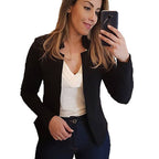 Damen Eleganter Slim-Fit Blazer mit offenem Kragen und langen Ärmeln R&B