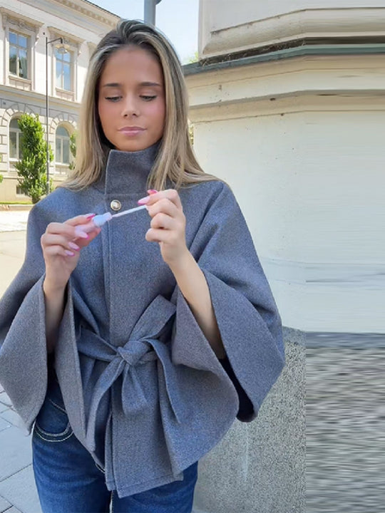 Damen Modernes Cape mit Taillengürtel R&B
