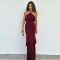Damen Exklusives Maxikleid mit asymmetrischem Rüschenverlauf und elegantem Schnitt R&B
