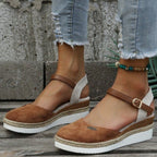 Damen Wedgesandalen mit elastischem Riemen und Jute-Applikation R&B
