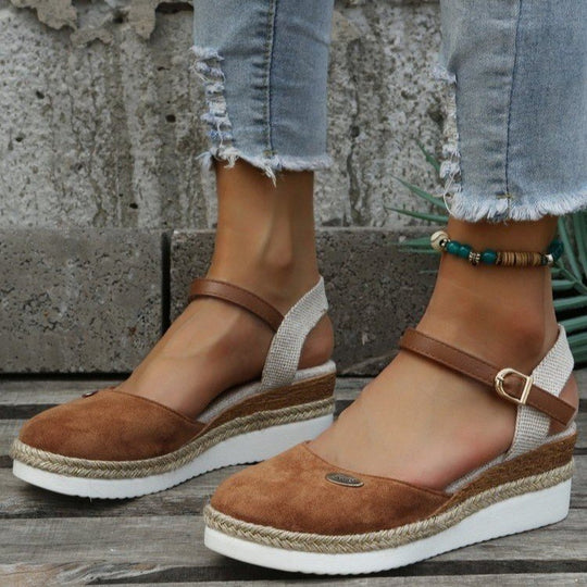 Damen Wedgesandalen mit elastischem Riemen und Jute-Applikation R&B