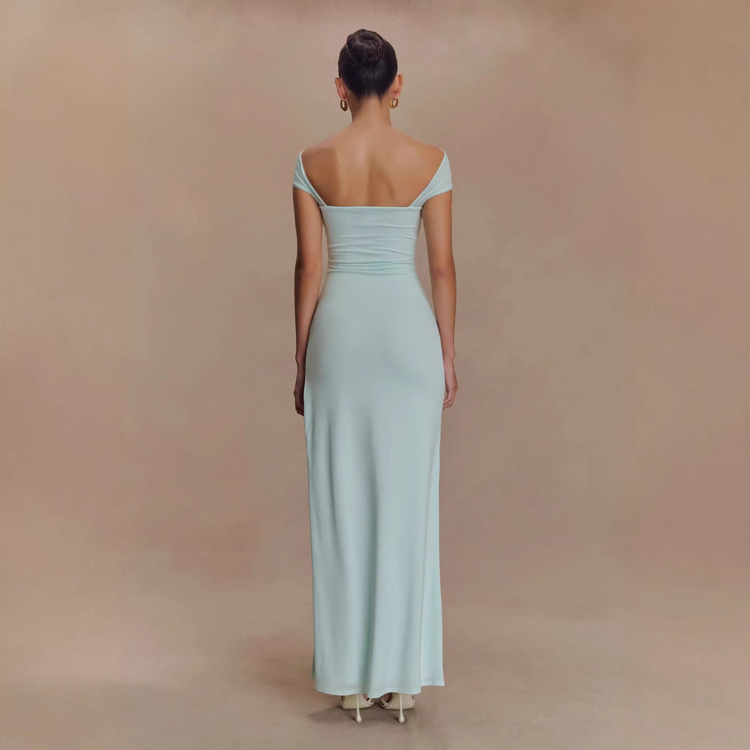 Damen Elegantes bodenlanges Kleid mit schulterfreiem Design R&B