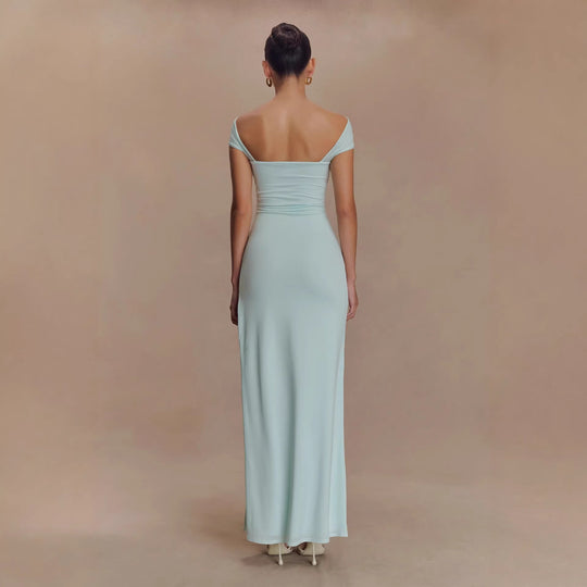 Damen Elegantes bodenlanges Kleid mit schulterfreiem Design R&B