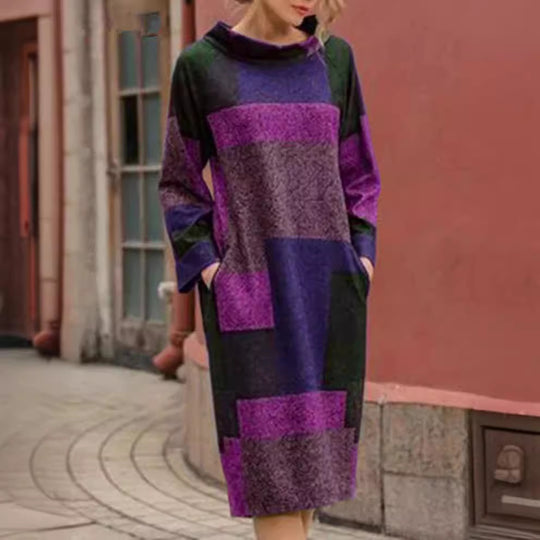 Damen Oversized Kleid mit geometrischem Patchwork-Design R&B