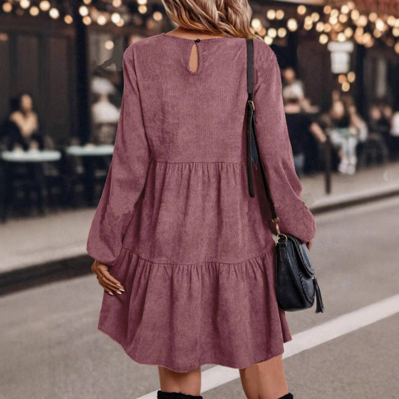 Damen lässiges Kleid mit voluminösen Ärmeln und Rüschensaum R&B
