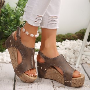 Damen Wedge-Pantoletten mit eleganter Schnalle und Korksohle R&B