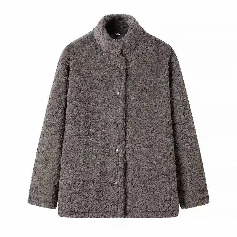 Damen kuschelige Fleecejacke mit hohen Kragen und Druckknopfverschluss R&B