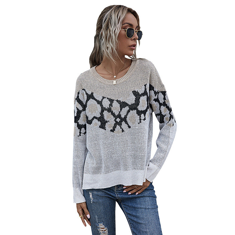 Damen Strickpullover mit modernem grafischen Muster und lässigem Schnitt R&B