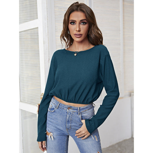 Damen Gekürztes Geripptes Langarmtop R&B