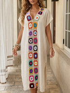 Damen Häkel-Strandkimono mit floralem Patchwork-Design R&B
