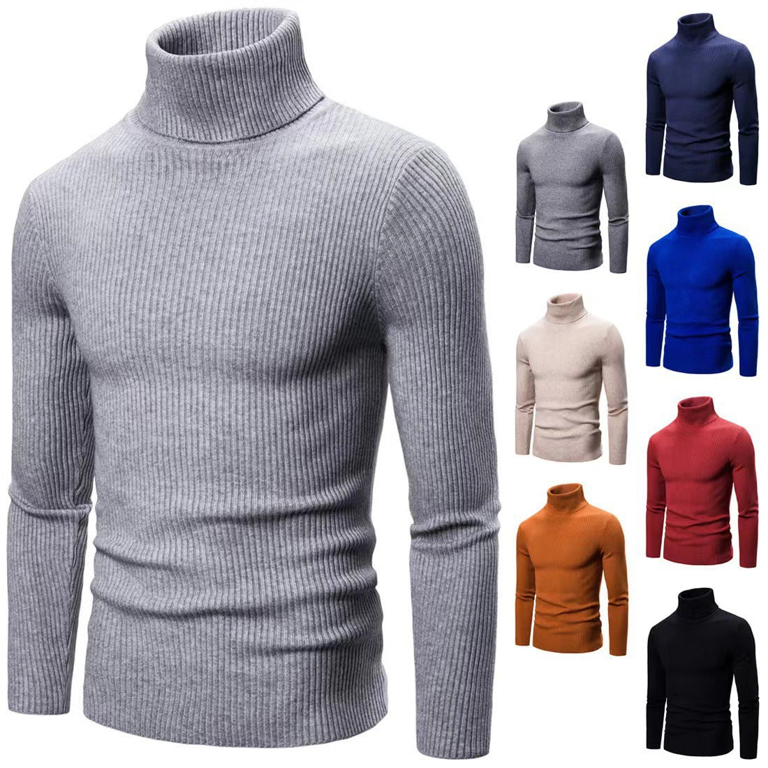 Herren modischer Rollkragenpullover mit feiner Rippstruktur R&B