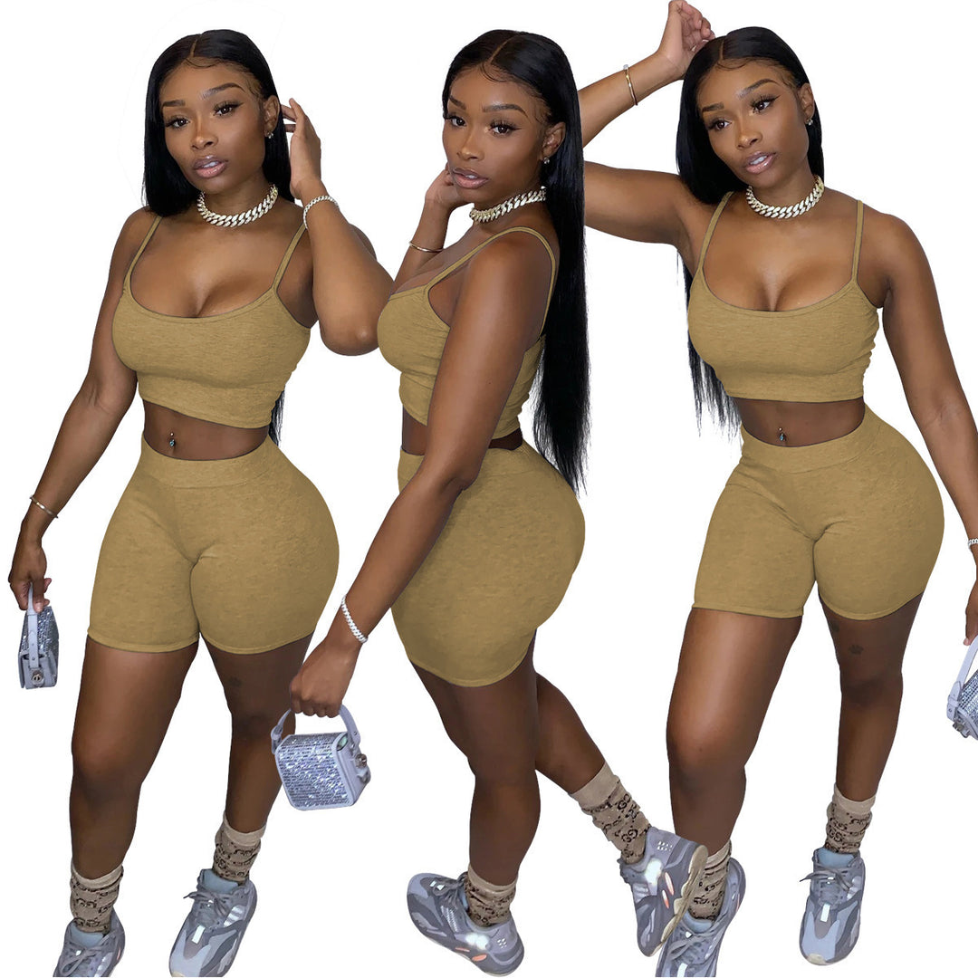 Damen Sportliches Set mit figurbetonendem Crop-Top und Shorts R&B