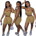 Damen Sportliches Set mit figurbetonendem Crop-Top und Shorts R&B