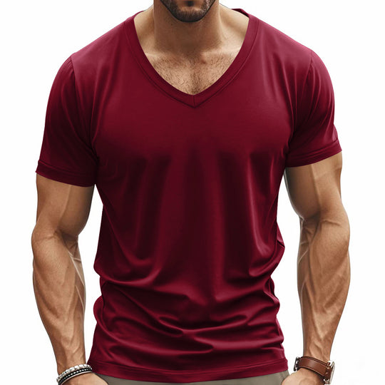 Herren V-Ausschnitt T-Shirt aus atmungsaktivem Baumwollmix mit modernem Schnitt R&B
