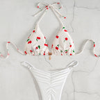 Damen Triangel-Bikini mit fröhlichem Kirschmuster und verstellbarem Schnitt R&B