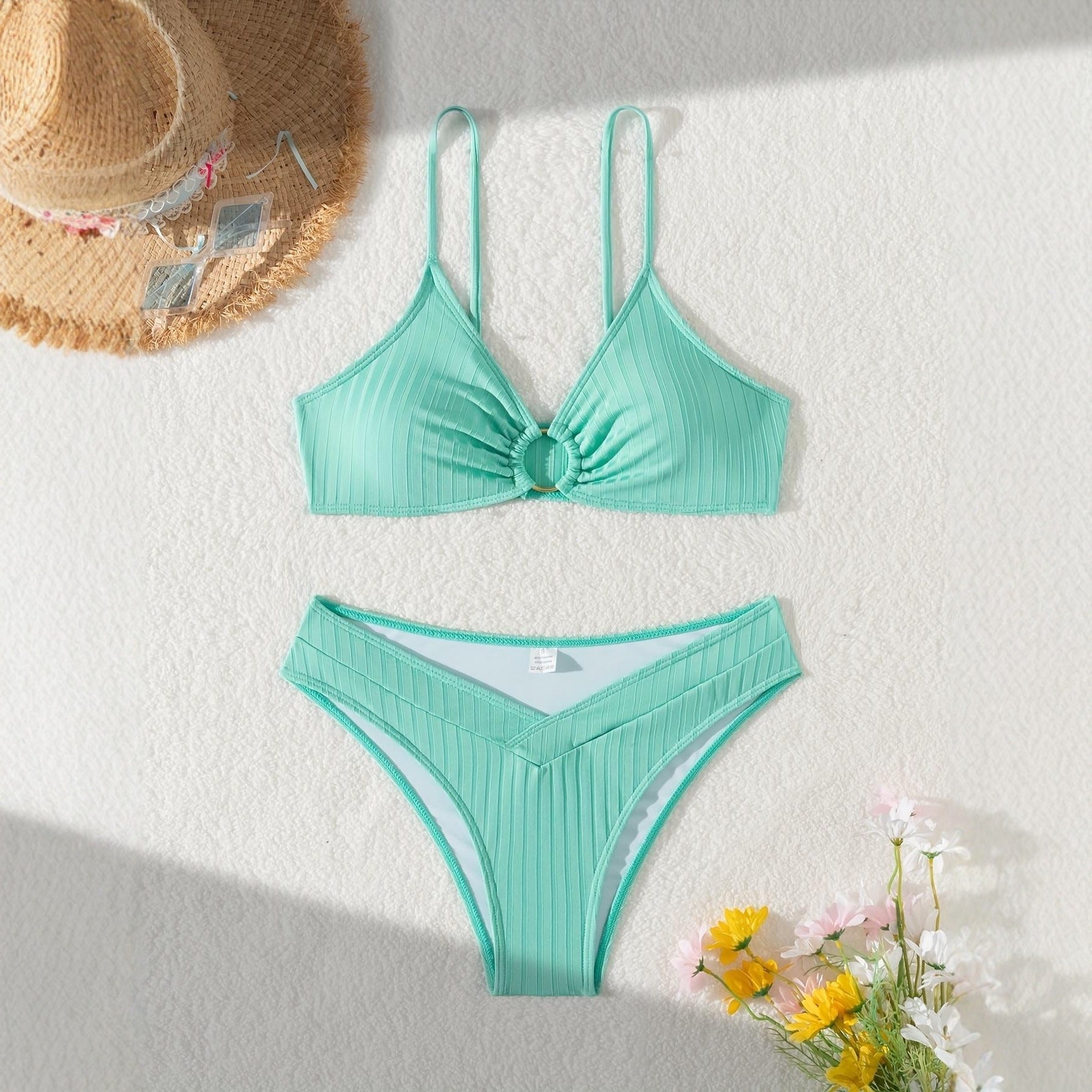 Damen Raffiniertes Bikinitop mit V-Ausschnitt und dekorativem Ring R&B