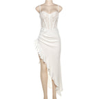 Damen Brautkleid mit Spitzenoberteil und asymmetrischen Rüschen R&B