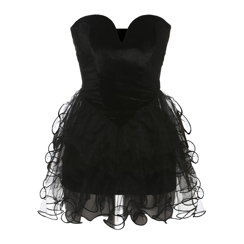 Damen Festliches Cocktailkleid mit Herz-Ausschnitt und voluminösem Rüschensaum R&B