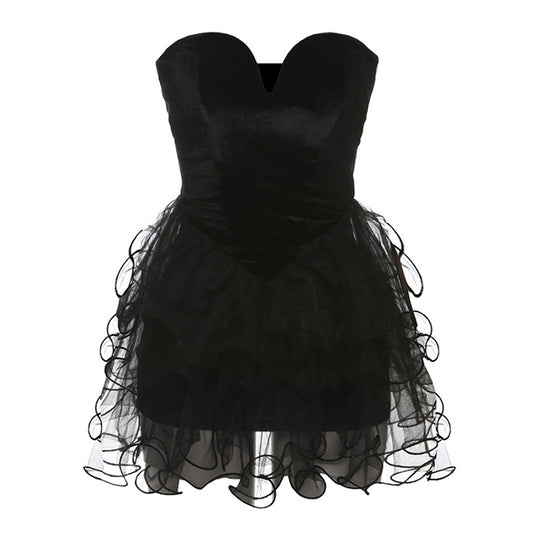 Damen Festliches Cocktailkleid mit Herz-Ausschnitt und voluminösem Rüschensaum R&B