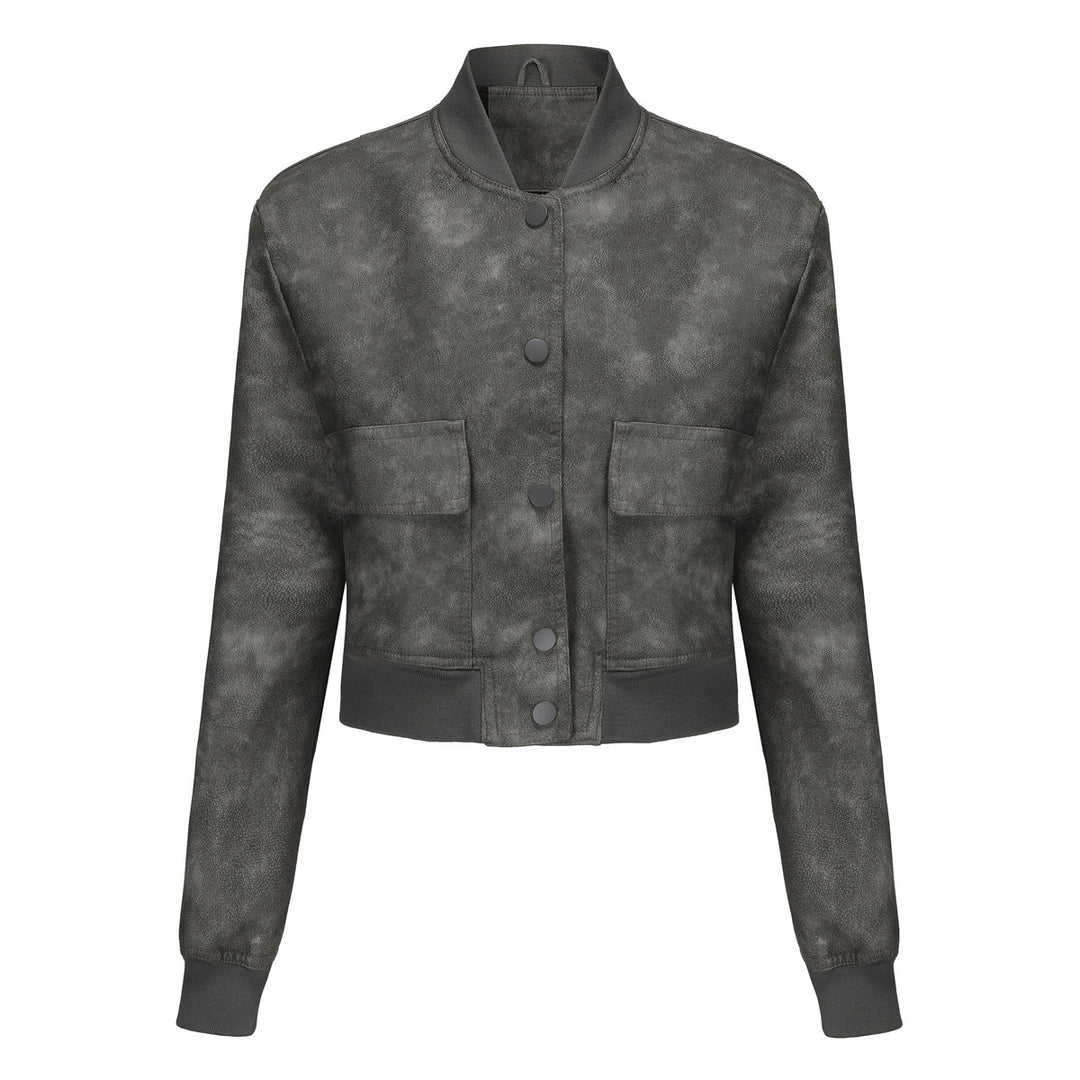 Damen Kunstleder Bomberjacke mit praktischen Taschen und elastischen Bündchen R&B