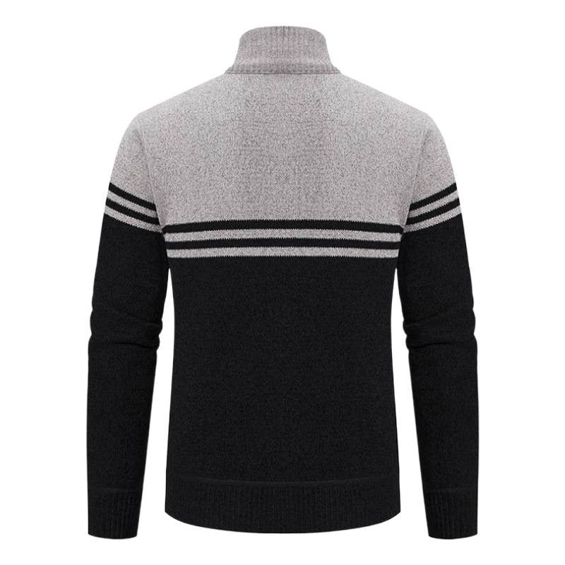Herren sportliche und modische Strickjacke mit Reißverschluss und kontrastierenden Streifen R&B