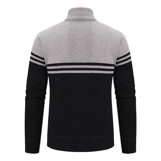 Herren sportliche und modische Strickjacke mit Reißverschluss und kontrastierenden Streifen R&B
