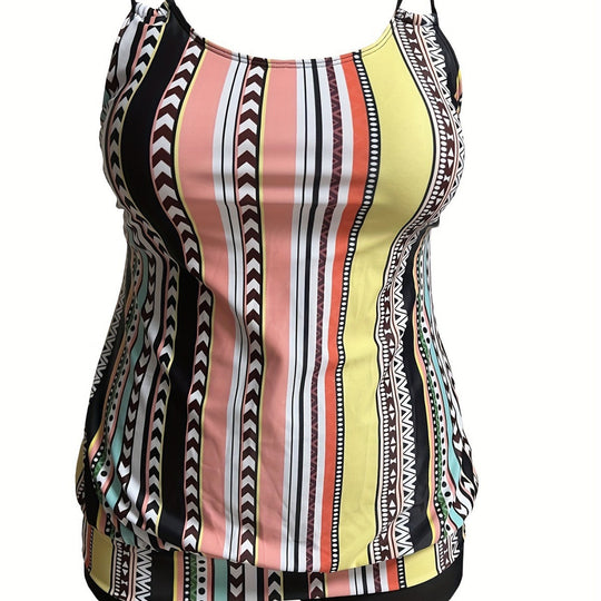 Damen Tankini-Set mit verspieltem Mustermix und praktischen Shorts R&B