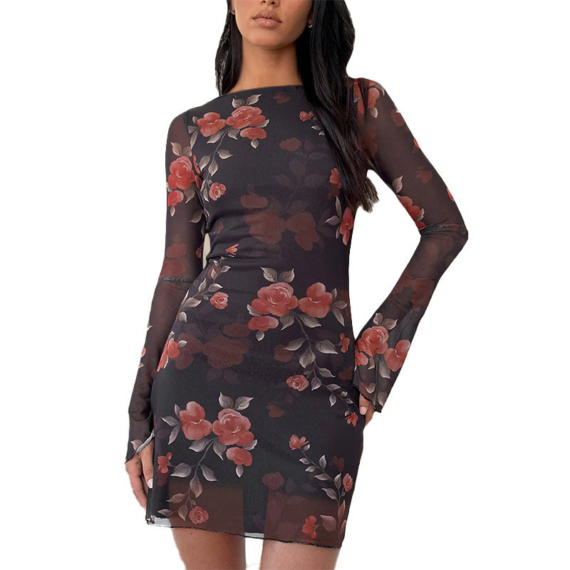 Damen figurbetontes Mini-Kleid mit floralen Spitzendetails EB