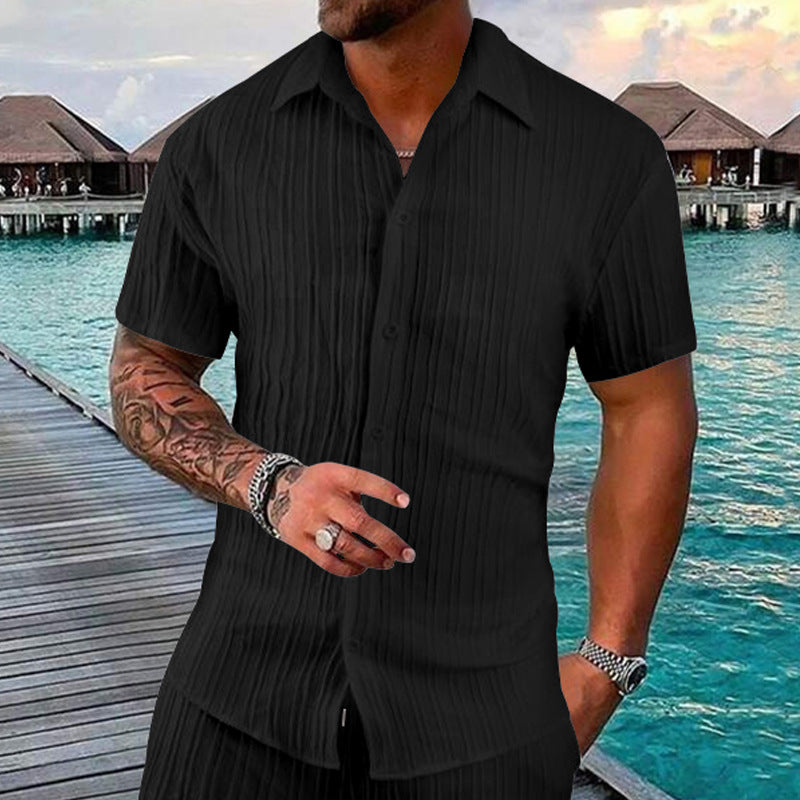 Herren Kurzarm-Hemd mit strukturiertem Design und modernen Knopfdetails R&B