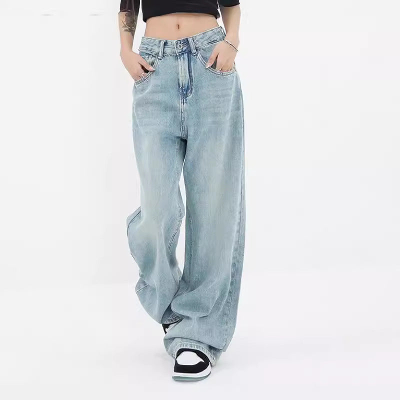 Damen Weite Denim-Jeans mit hoch tailliertem Schnitt und lässigem Design R&B