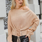 Damen Pullover mit tiefem Rückenausschnitt und dekorativen Schnürdetails R&B