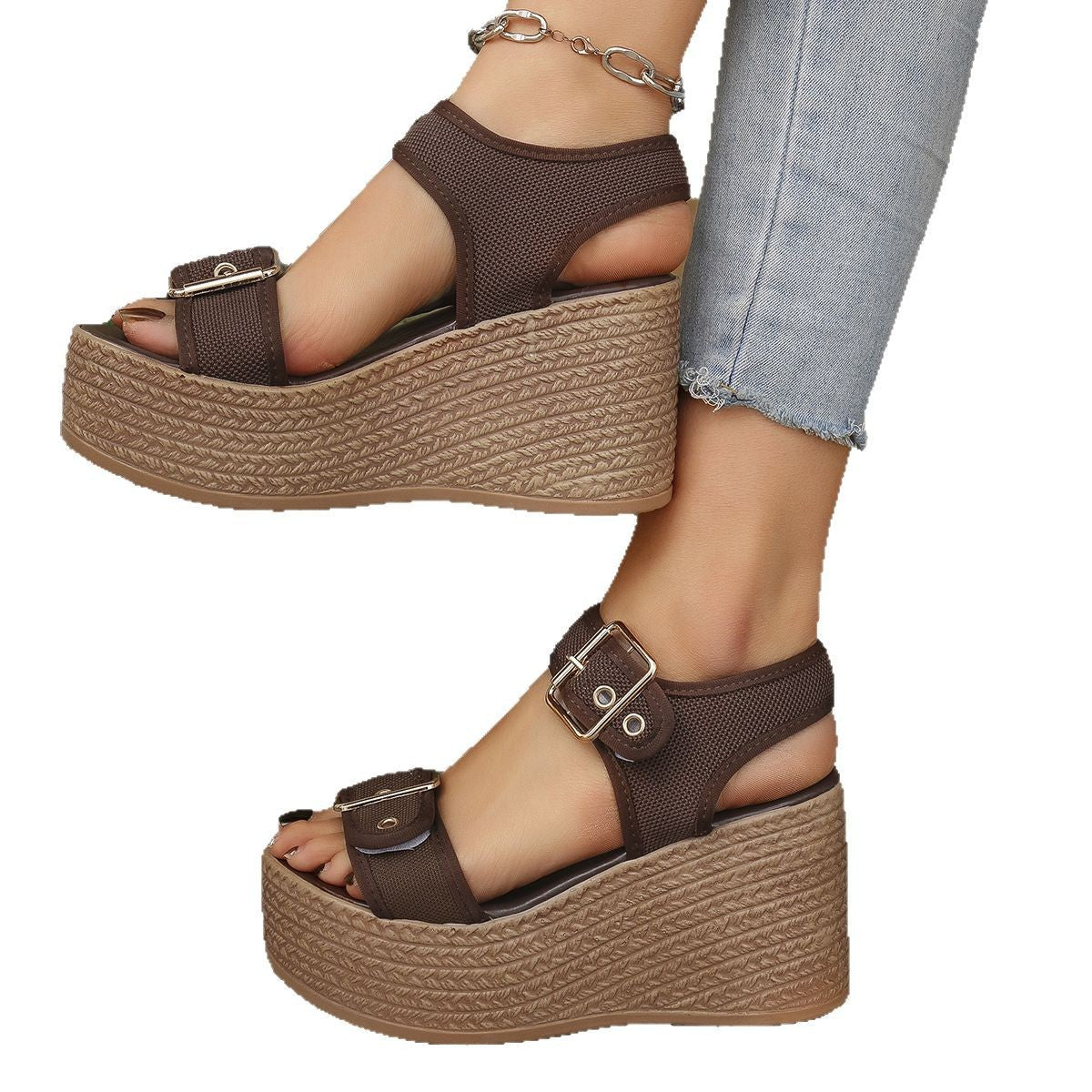 Damen Wedge-Sandalen mit dekorativen Schnallen und flexiblem Fußbett R&B