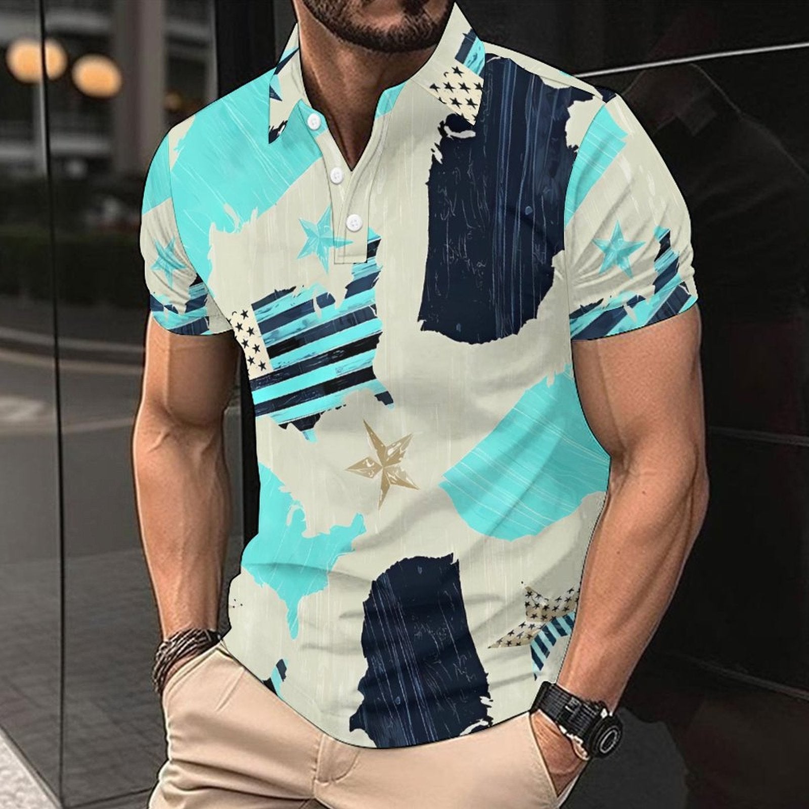 Herren Kurzarm-Hemd mit einzigartigem Länder-Design R&B