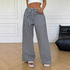 Damen weite Vichy-Hose mit elastischem Bund und Kordelzug R&B