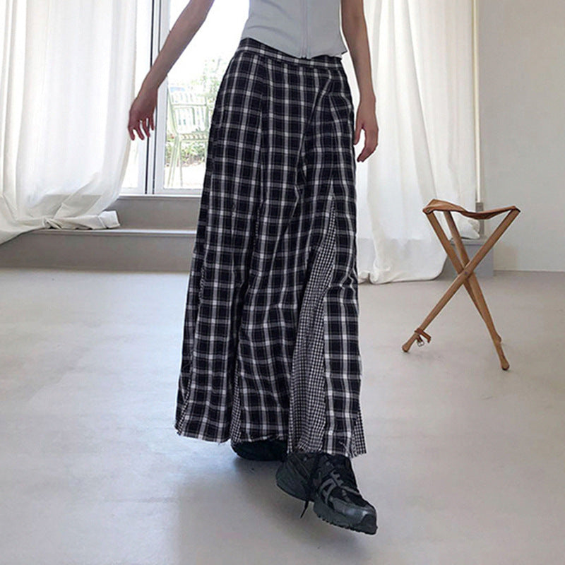 Damen Eleganter Maxirock mit kontrastierenden Karomustern und seitlichen Schlitzen R&B