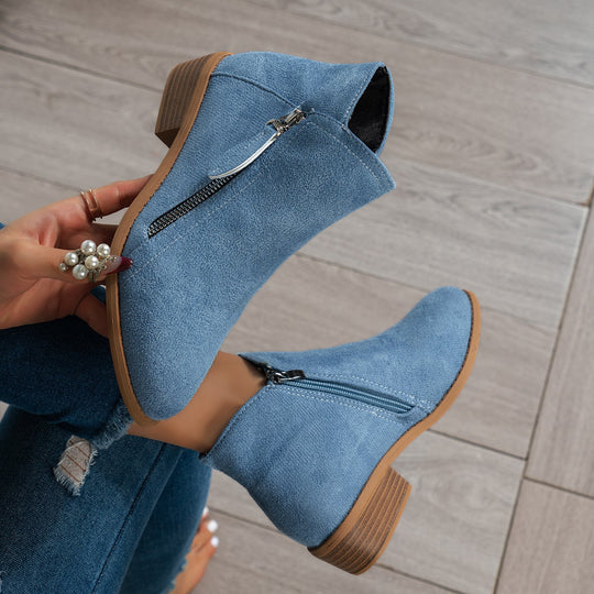 Damen Modische Stiefeletten mit seitlichem Reißverschluss und eleganter Perlenapplikation R&B