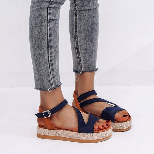 Damen Plateau-Sandalen mit offener Zehenpartie und modischem Riemendesign R&B