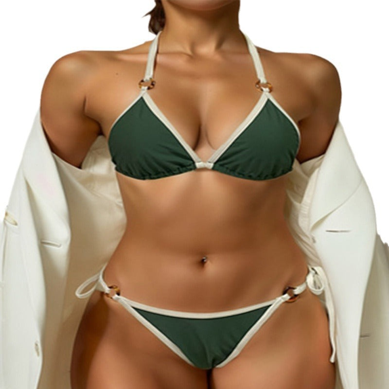 Damen Triangel-Bikini Set mit verstellbaren Trägern und eleganten Akzenten R&B