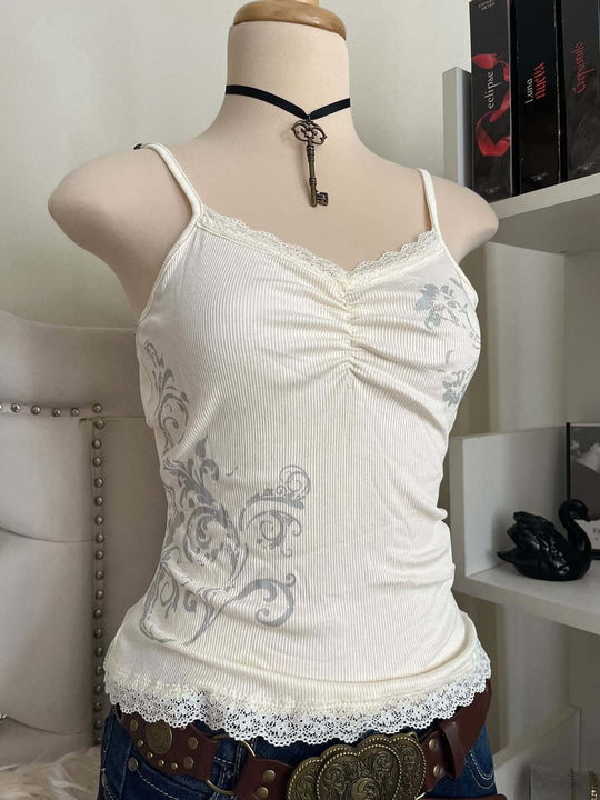 Damen Verspieltes Spaghetti-Träger Top mit Spitzendetails R&B