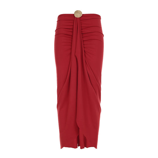 Damen eleganter Wickelrock mit glanzvollem Knopfdetail R&B
