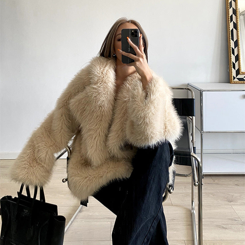 Damen luxuriöser Over-sized Kunstfellmantel R&B