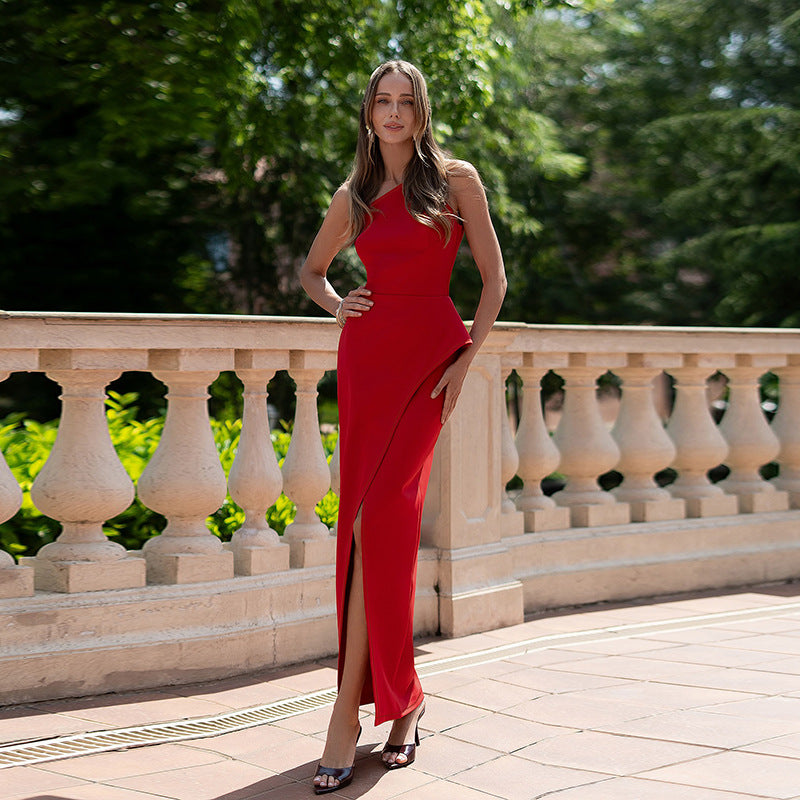 Damen elegantes Abendkleid mit tailliertem Schnitt und hohem Schlitz R&B